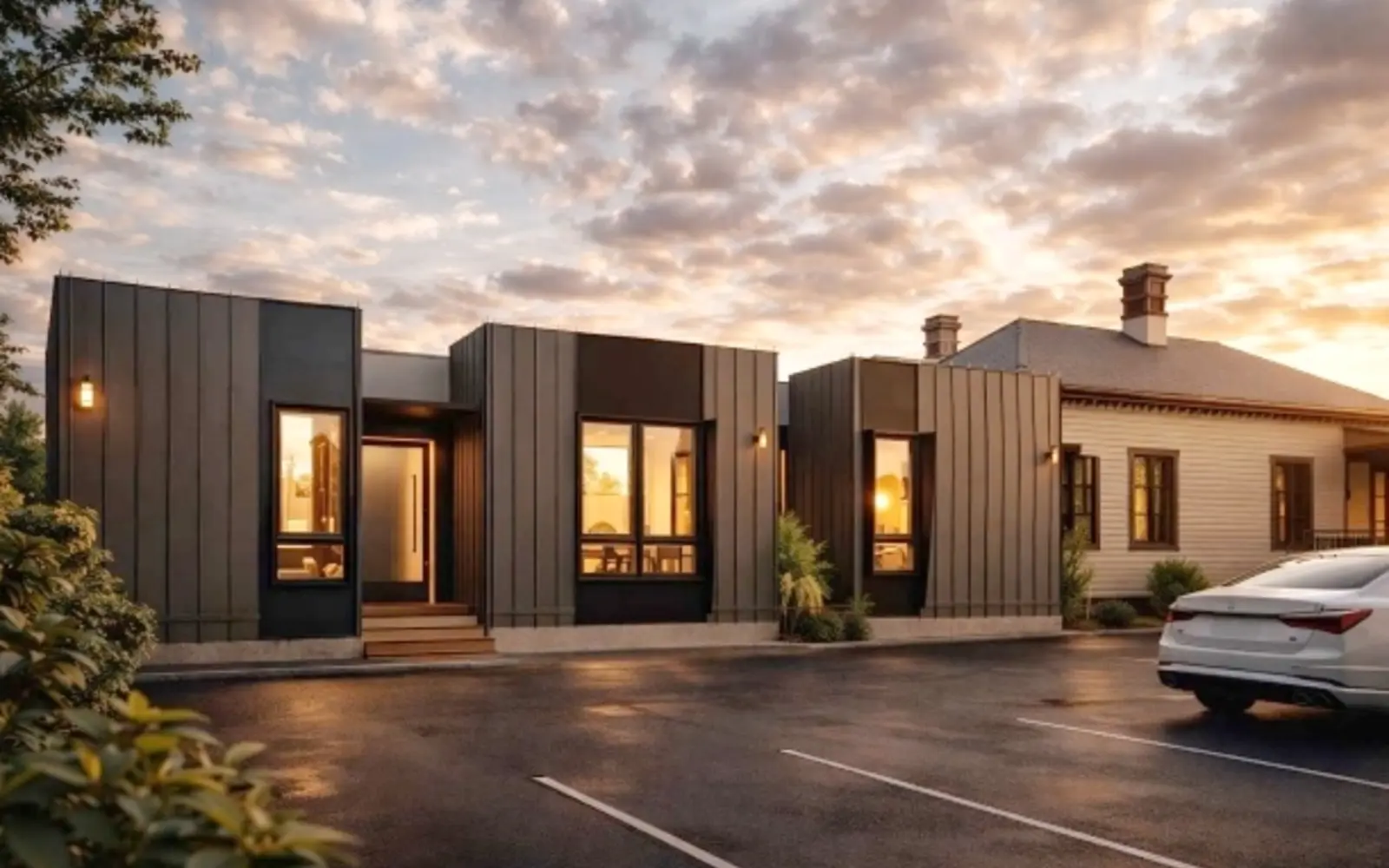 Architectural concept of the new consulting suites from the rear and car park
